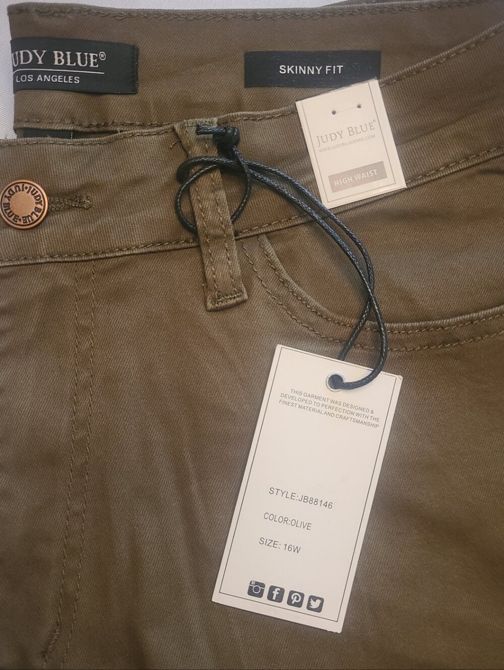 Judy Blue Skinny Fit High Waist Olive Jeans 16W.  NWT - Picture 2 of 4